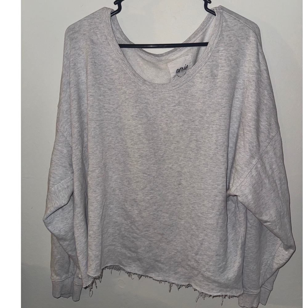 Aerie Love This Moment Gray Oversized Raw Hem Starfish Sweatshirt XL